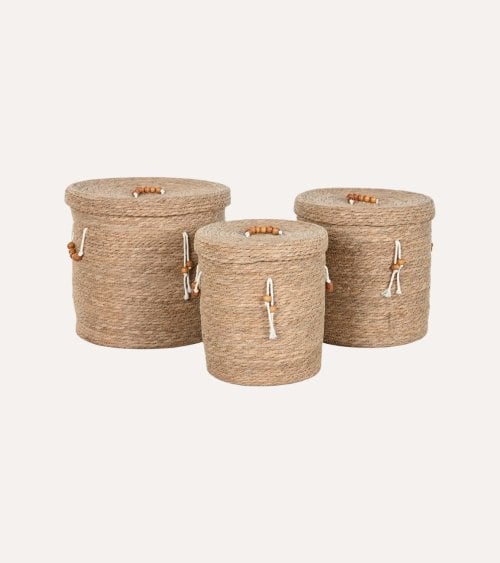 Cesta Natural con Tapa y Asas de Fibra