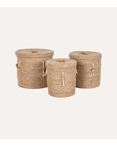 Cesta Natural con Tapa y Asas de Fibra