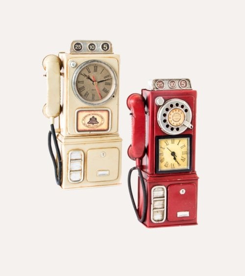 Figura Decorativa Telfono Vintage con Reloj de Metal