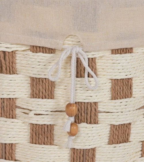 Cesta Cilíndrica con Patrón de Cuadros de Fibra y Algodon