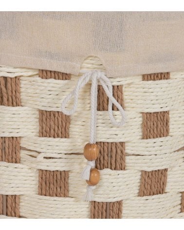 Cesta Cilíndrica con Patrón de Cuadros de Fibra y Algodon