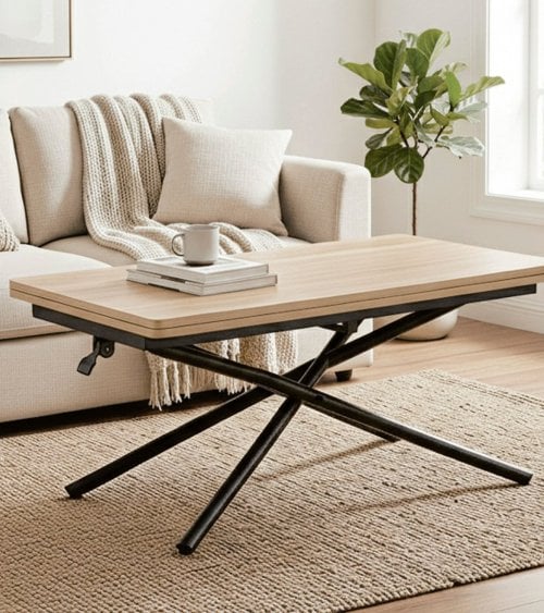Mesa de Centro Katy Elevable y Extensible Tipo Libro de Melamina