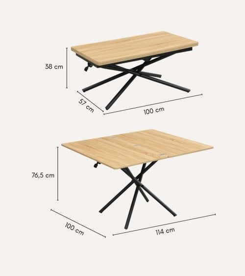 Mesa de Centro Katy Elevable y Extensible Tipo Libro de Melamina