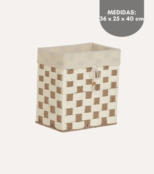 Cesta Rectangular con Patrón a Cuadros de Fibra y Algodón