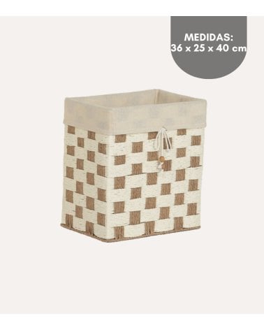 Cesta Rectangular con Patrón a Cuadros de Fibra y Algodón
