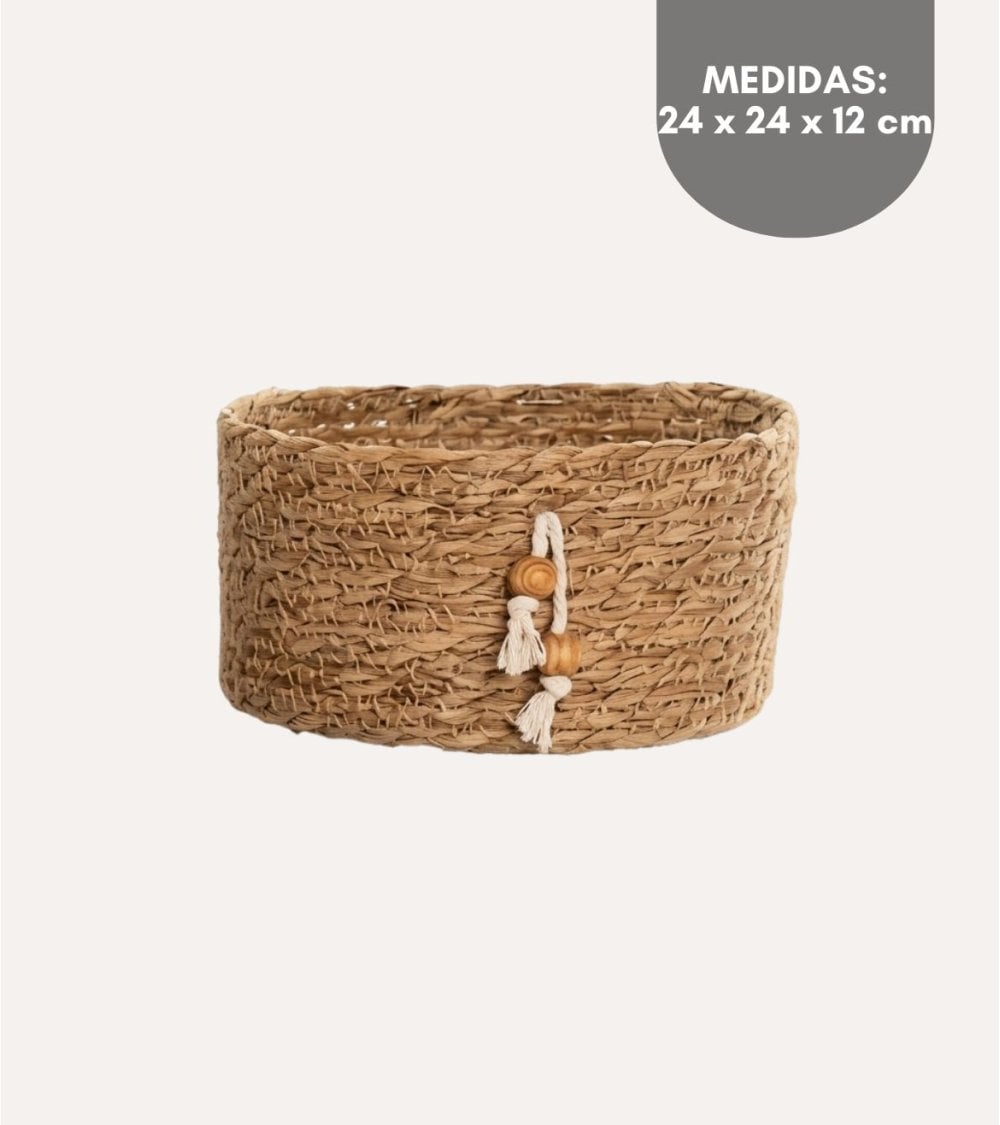 Cesta Cilíndrica Natural con Colgante de Fibra