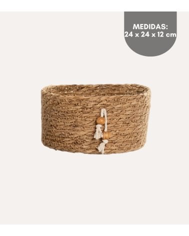 Cesta Cilíndrica Natural con Colgante de Fibra