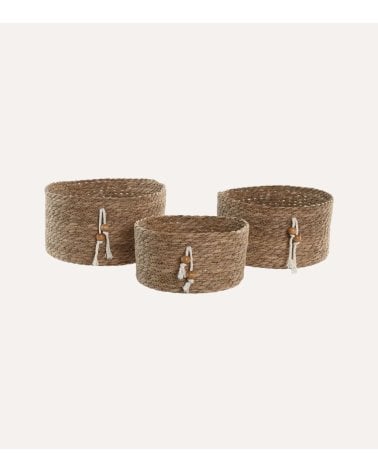 Cesta Cilíndrica Natural con Colgante de Fibra