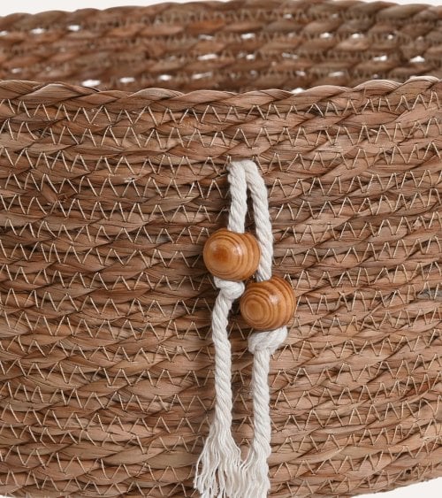 Cesta Cilíndrica Natural con Colgante de Fibra