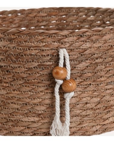 Cesta Cilíndrica Natural con Colgante de Fibra