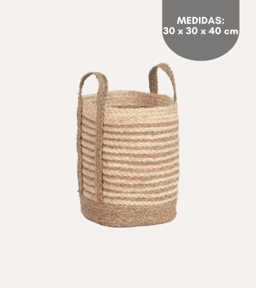 Cesta Natural a Rayas con Asas de Fibra