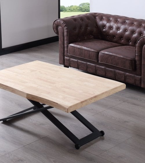 Mesa de Centro Elevable Zoe con Borde Tallado de Madera de Roble