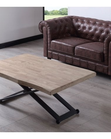 Mesa de Centro Elevable Zoe con Borde Tallado de Madera de Roble