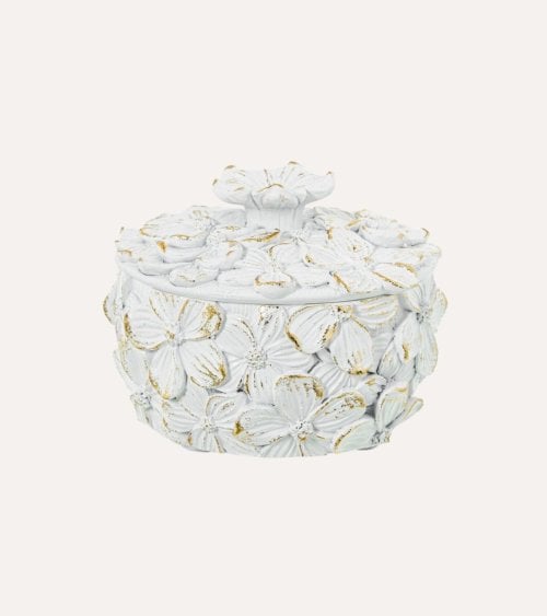 Joyero Circular con Flores en Relieve de Resina