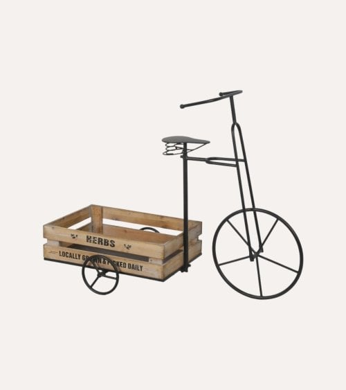 Macetero Triciclo con Bandeja de Madera y Metal