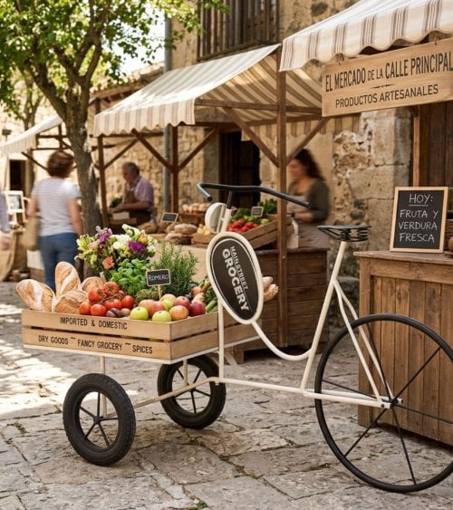 Macetero Triciclo con Cesta de Madera y Metal