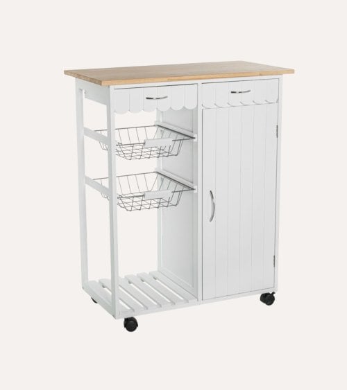 Carro de Cocina con Cajones y Cestas de Madera