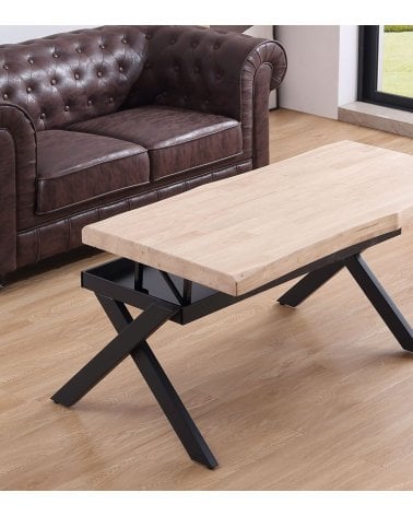 Mesa de Centro Xena Elevable con Borde Tallado de Madera de Roble