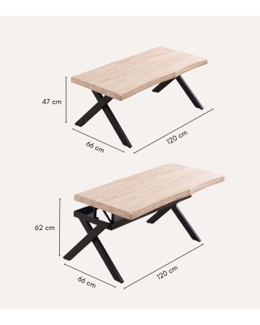 Mesa de Centro Xena Elevable con Borde Tallado de Madera de Roble