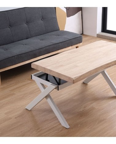 Mesa de Centro Xena Elevable con Borde Tallado de Madera de Roble