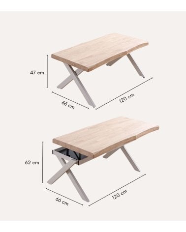 Mesa de Centro Xena Elevable con Borde Tallado de Madera de Roble