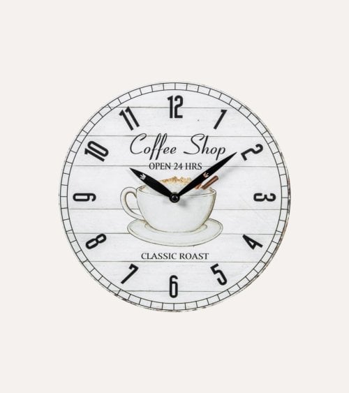 Reloj de Pared Taza de Café y Agujas Ovaladas de Madera