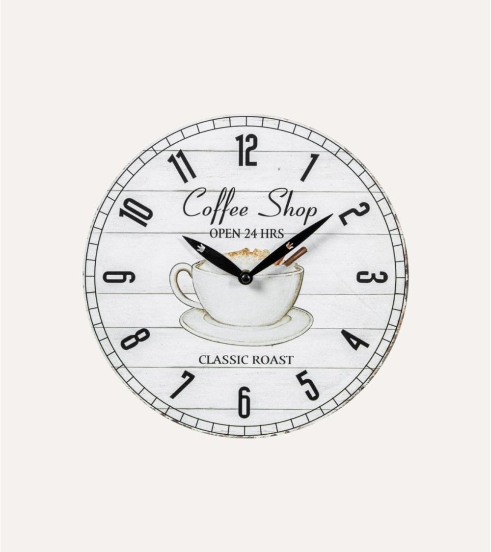 Reloj de Pared Taza de Café y Agujas Ovaladas de Madera