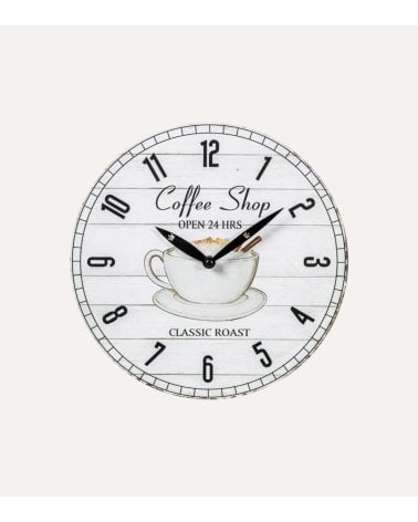 Reloj de Pared Taza de Café y Agujas Ovaladas de Madera