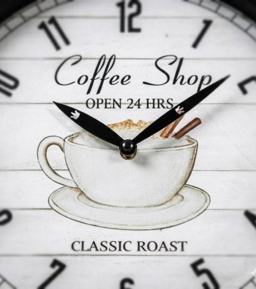 Reloj de Pared Taza de Café y Agujas Ovaladas de Madera
