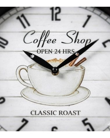 Reloj de Pared Taza de Café y Agujas Ovaladas de Madera