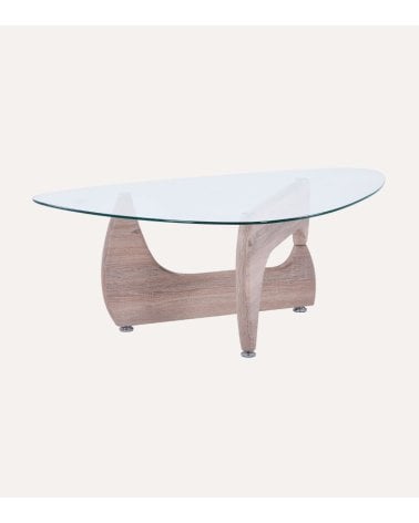 Mesa de Centro Leyna de Cristal Templado con Patas Efecto Mármol