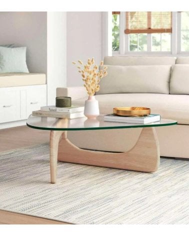Mesa de Centro Leyna de Cristal Templado con Patas Efecto Mármol