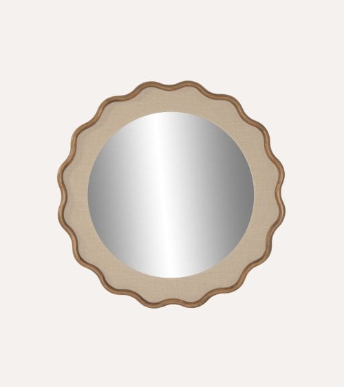 Espejo de Pared Natural Circular de Lino y Madera de Hevea