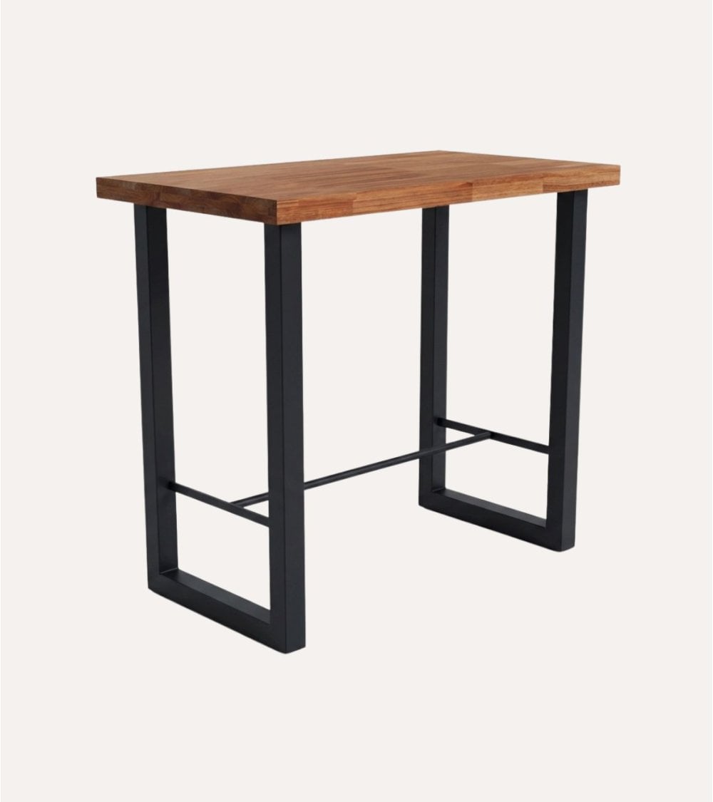 Mesa Alta de Bar Loft con Apoyapiés de Madera de Roble y Metal