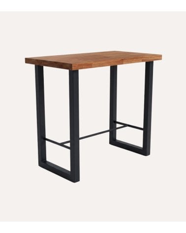 Mesa Alta de Bar Loft con Apoyapiés de Madera de Roble y Metal