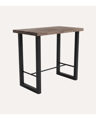 Mesa Alta de Bar Loft con Apoyapiés de Madera de Roble y Metal