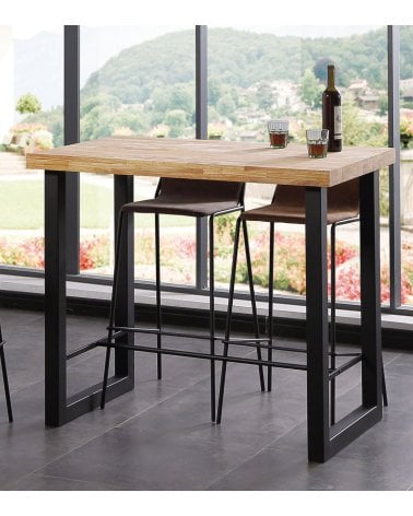 Mesa Alta de Bar Loft con Apoyapiés de Madera de Roble y Metal