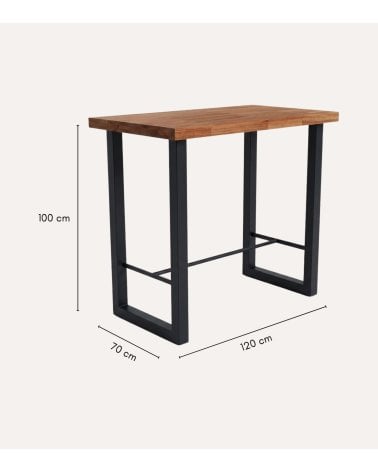 Mesa Alta de Bar Loft con Apoyapiés de Madera de Roble y Metal