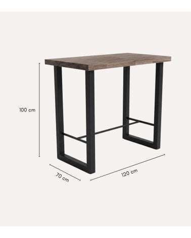 Mesa Alta de Bar Loft con Apoyapiés de Madera de Roble y Metal