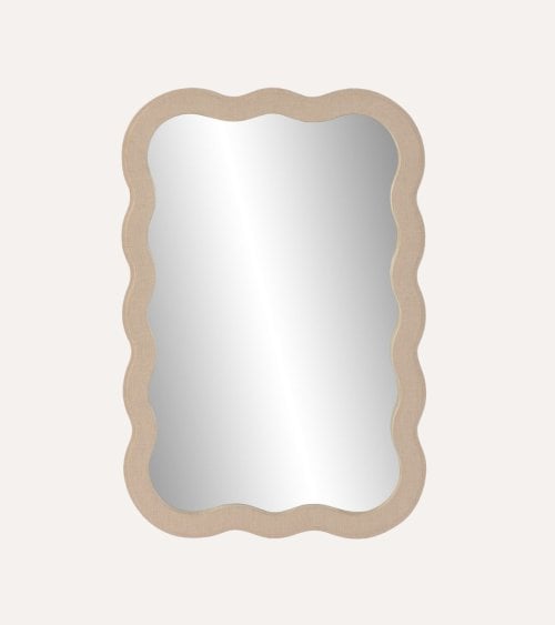 Espejo de Pared Ondulado Tapizado de Lino y MDF