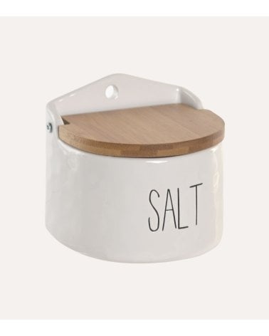 Salero Con Tapa de Bambú y Porcelana