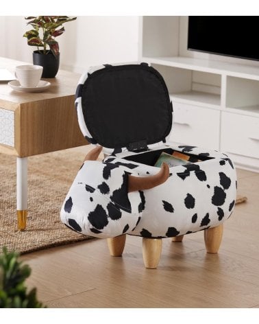 Puff Infantil Vaca con Arcón de Madera y Polipiel
