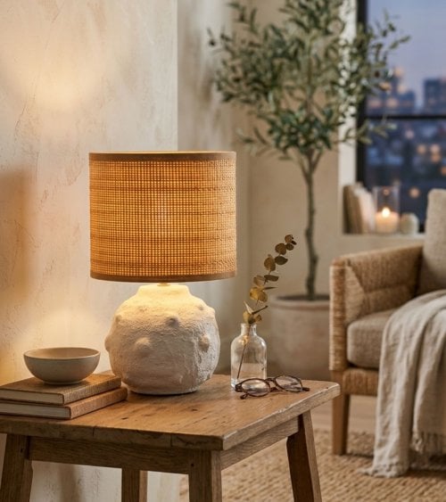 Lampara de Mesa Con forma de Luna Esférica de Cerámica