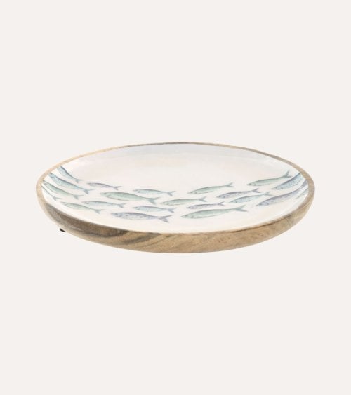 Centro de Mesa Llano con Peces de Madera de Mango