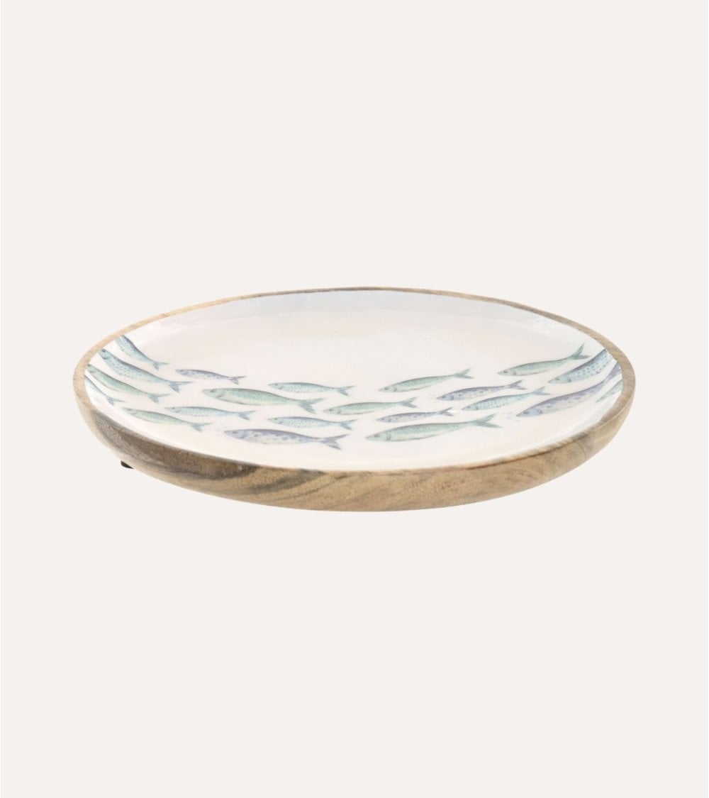 Centro de Mesa Llano con Peces de Madera de Mango