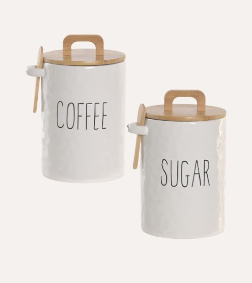 Bote para Cocina con Cuchara de Porcelana y Bambú