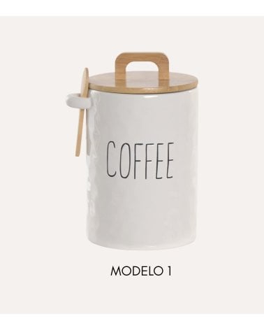 Bote para Cocina con Cuchara de Porcelana y Bambú