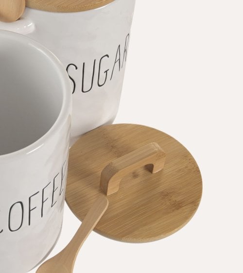 Bote para Cocina con Cuchara de Porcelana y Bambú