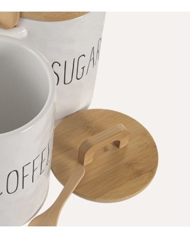 Bote para Cocina con Cuchara de Porcelana y Bambú