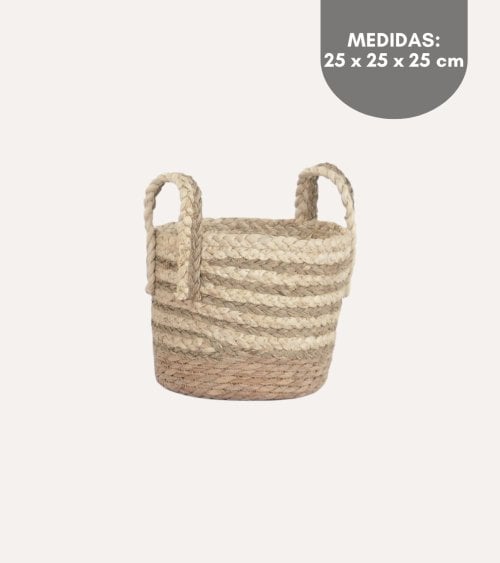 Cesta Natural a Rayas con Asas de Fibra